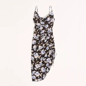 Abercrombie & Fitch Asymmetrical Cinched Cowl Neck Floral Midi Dress